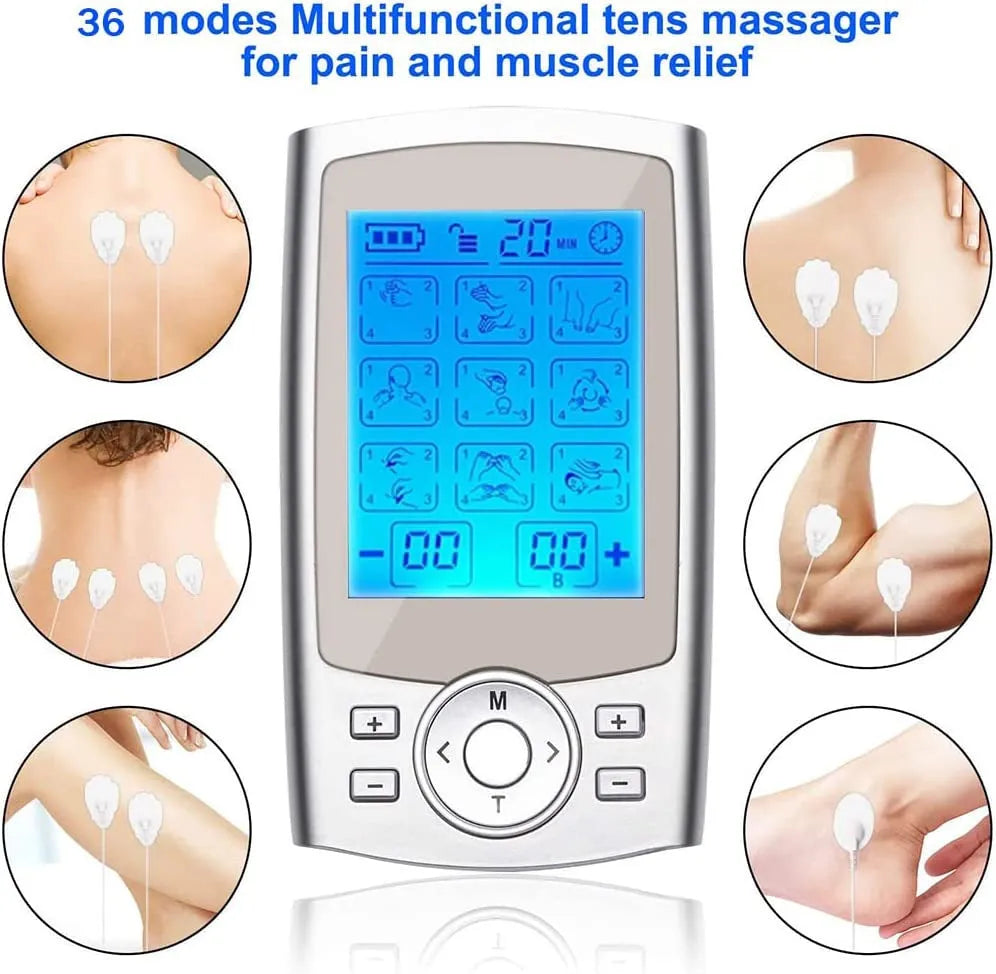 Charging pulse physiotherapy massager with handheld remote control USB rechargeable TENS EMS muscle stimulator