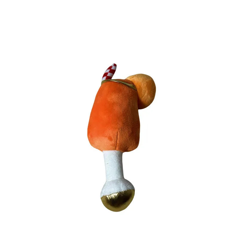 Yellow plush wine glass squeaky dog toy with teeth-cleaning features