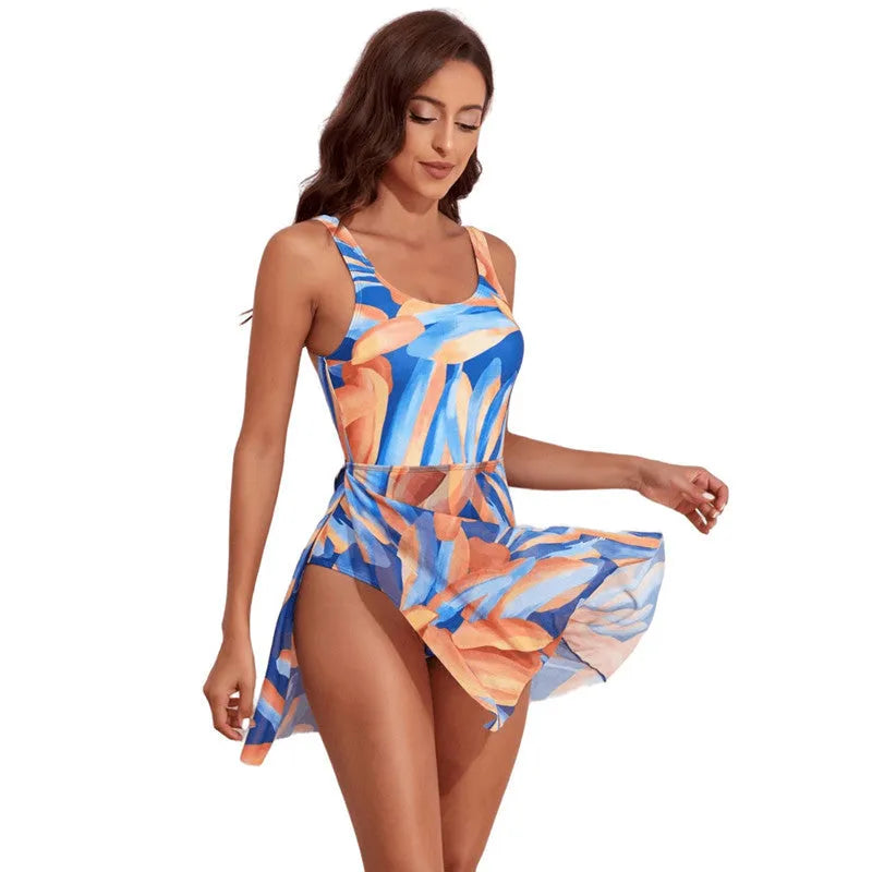 Women's floral print single-shoulder one-piece swimsuit in polyester