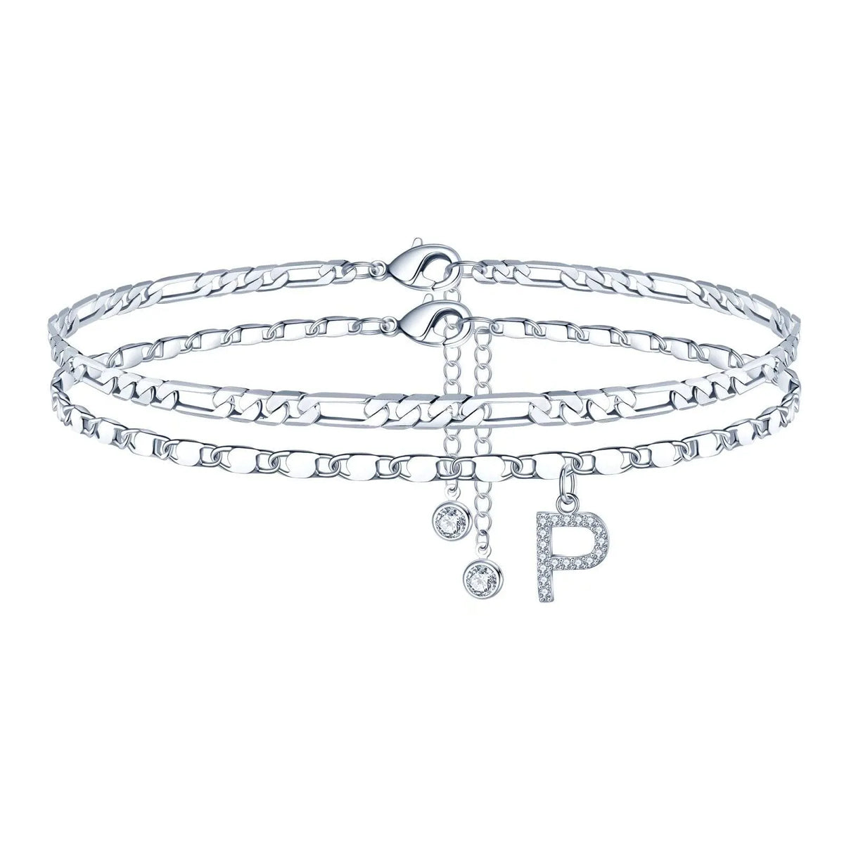 Copper double circle anklet with alphabet letters and silver colour finish