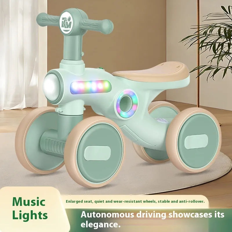 Children's gliding walker for ages 1-3, no pedal anti-rollover four-wheel car with light music, PP material