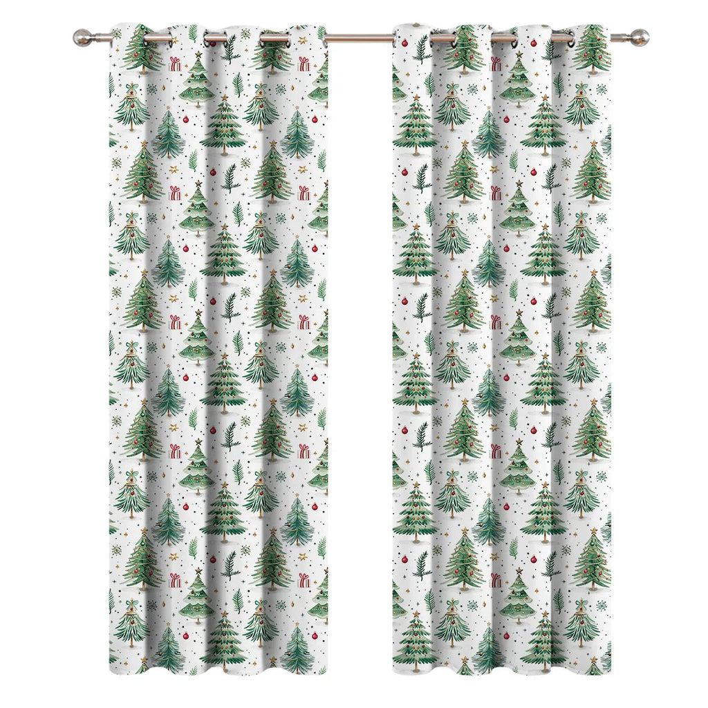 Christmas Forest Punching design polyester shading curtain panel shown in modern simplicity style.