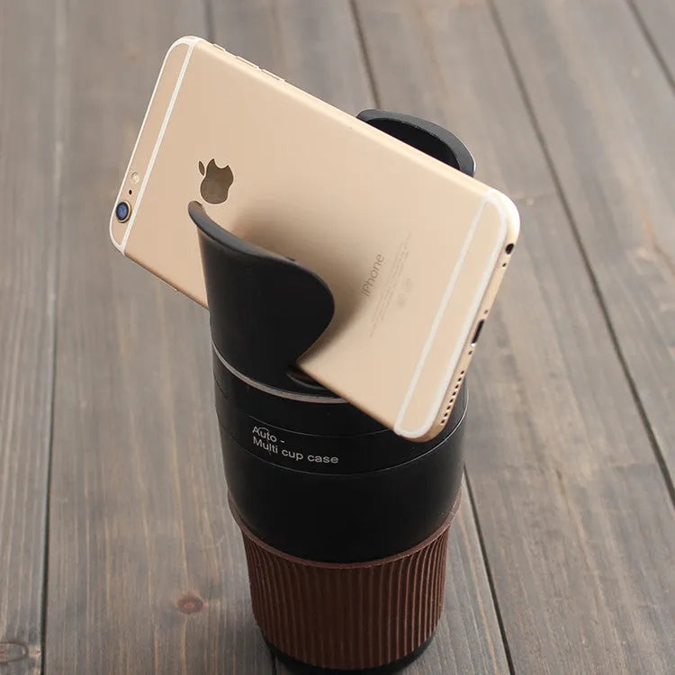 Car multifunctional cup holder with navigation bracket in black, brown, pink, green, or blue