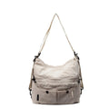 Women's nylon crossbody bag with adjustable strap and external pocket in khaki colour