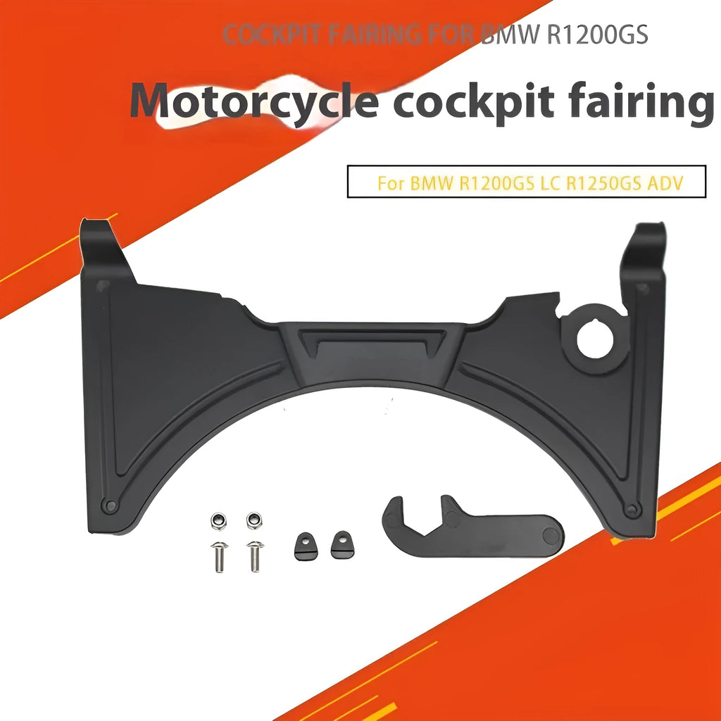 Black motorcycle cockpit fairing panel for BMW R1250GS and compatible R1200GS models