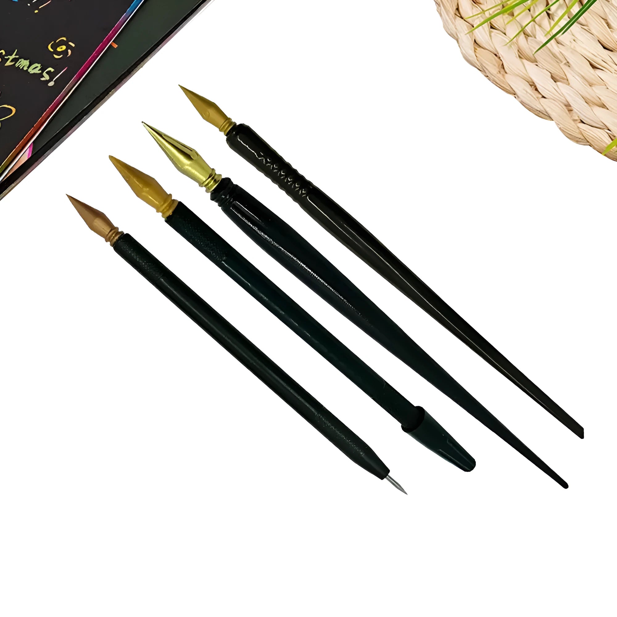 Black plastic scratch art pen tool for children's drawing and scratch paper creative projects