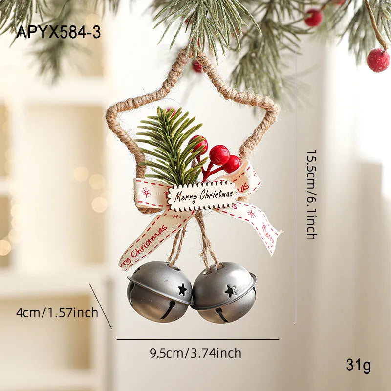 Metal bell Christmas decoration in gold, green, red or silver, iron hanging ornament for festive display