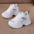 Women's white breathable dad shoes with cross strap and lace-up design, featuring height-increasing insoles.
