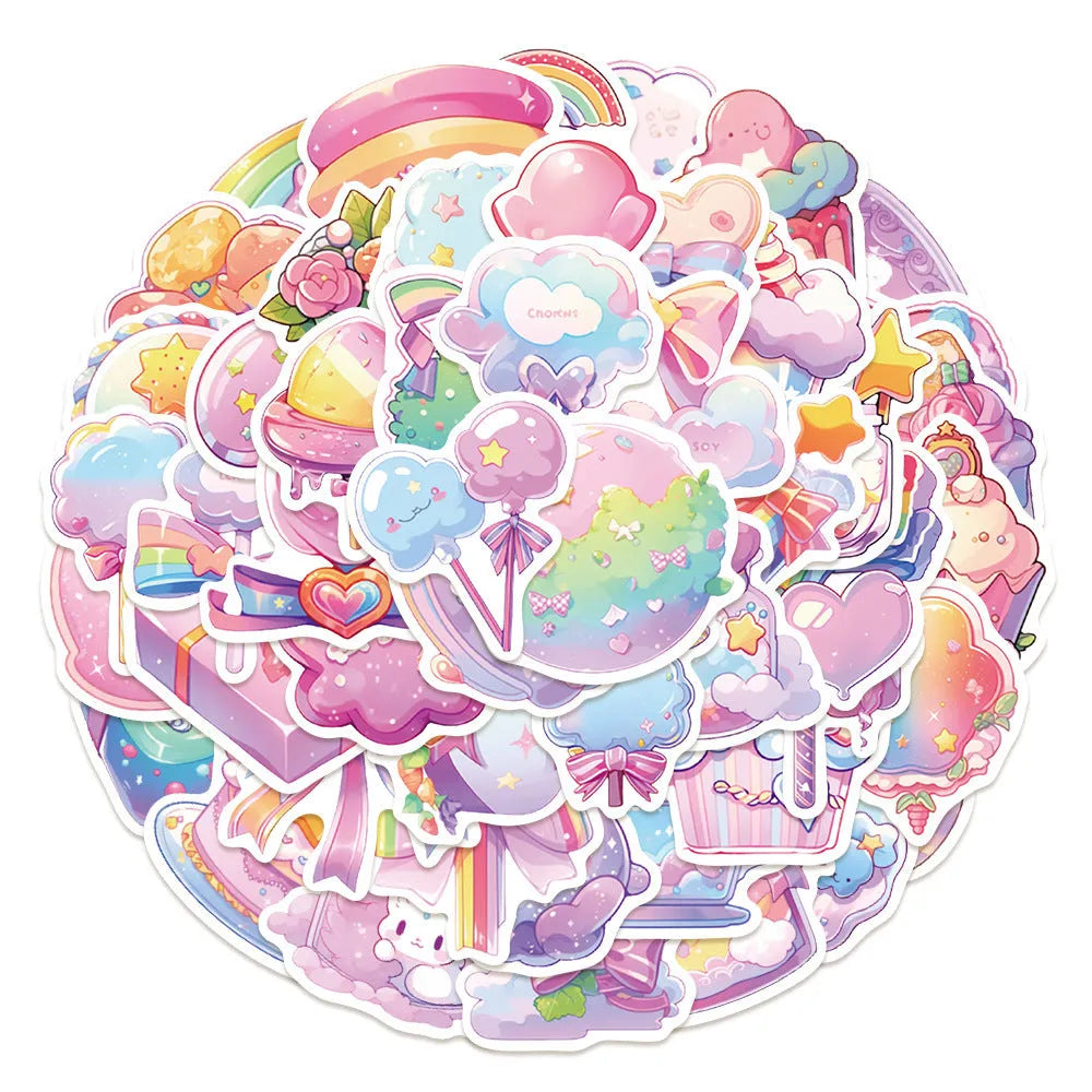 Fresh candy coloured waterproof decorative stickers with small object designs measuring 4-7cm