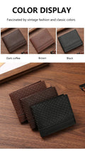 Men's short PU leather wallet with embossed snakeskin geometric pattern in black, brown or coffee