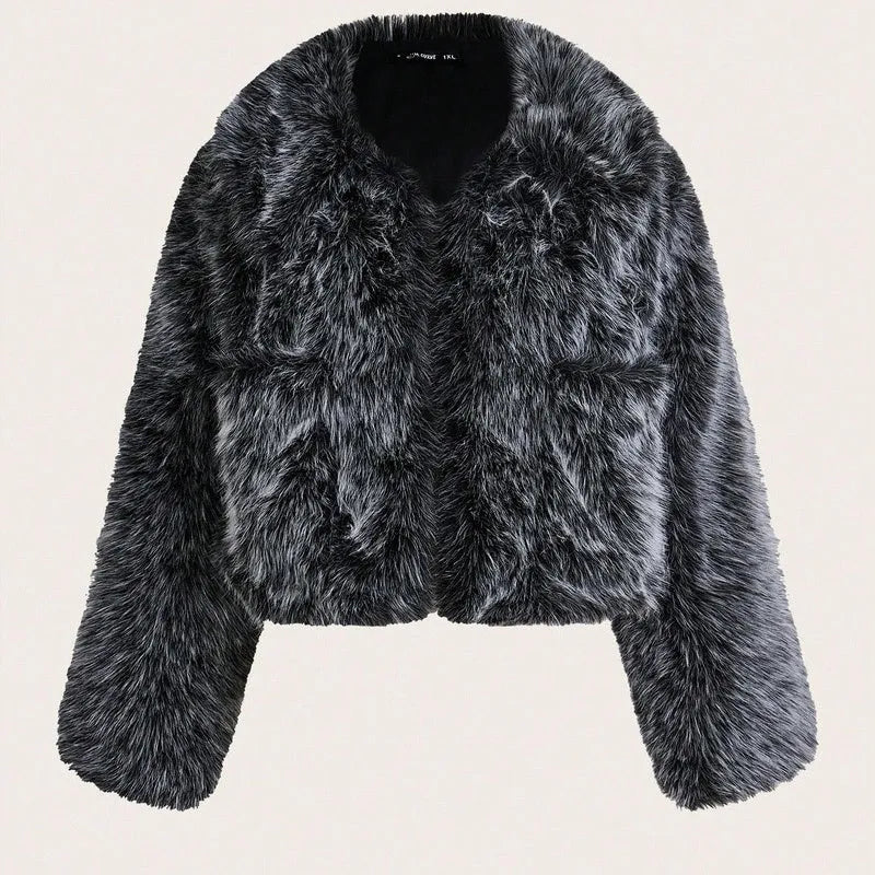 Artificial fur coat with fox fur style design in black tip colour variation