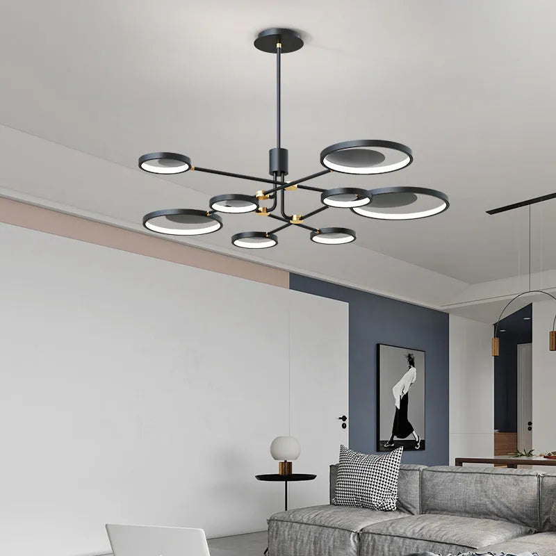LED glass ceiling light with 4, 6 or 8 head caps, three colour light options, 720mm dimensions and 0.5m adjustable height