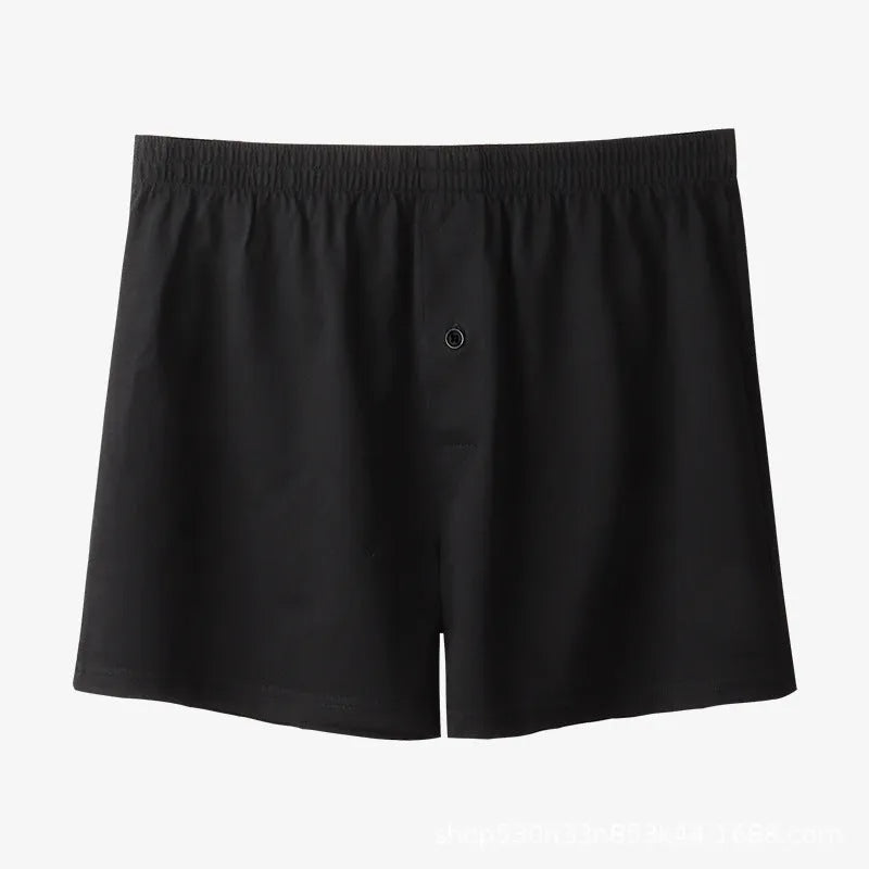 Men's loose cotton boxer shorts in solid colours with high waist design