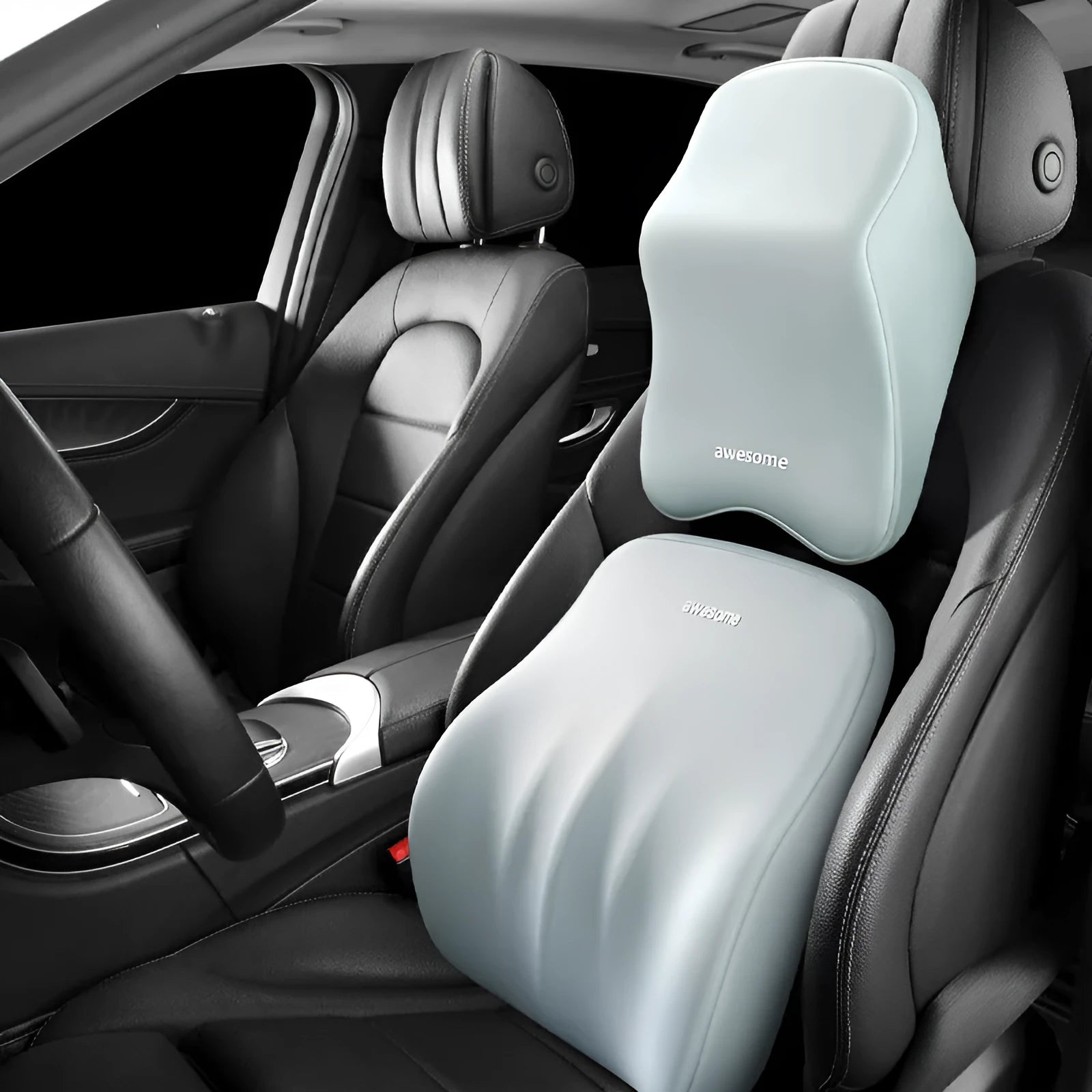 Memory foam car lumbar pillow with geometry pattern in colour options including black, grey, green and pink