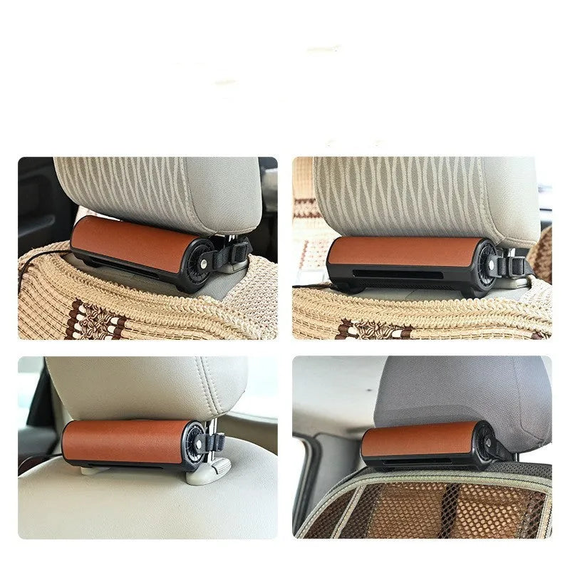 Bladeless car fan with USB connection and three speed buttons in black colour