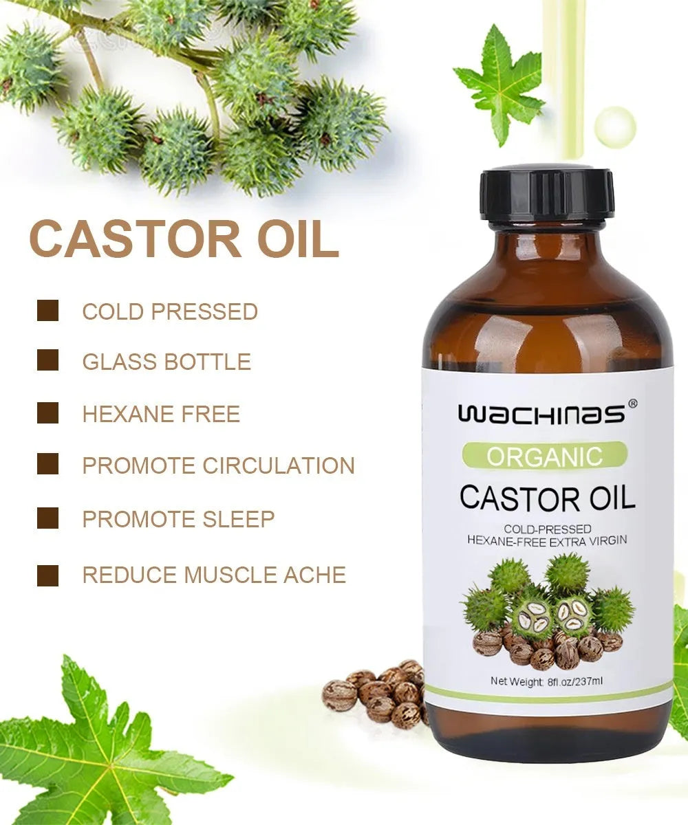 Organic cold pressed castor oil 237ml bottle with moisturising properties for skin and hair