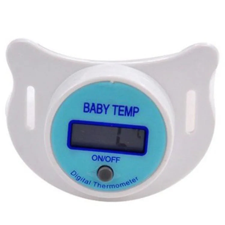 Baby pacifier digital thermometer in blue and pink colours for infant temperature monitoring