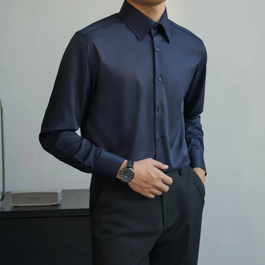 Men's black Korean style cardigan shirt with long sleeves and Japanese retro design elements