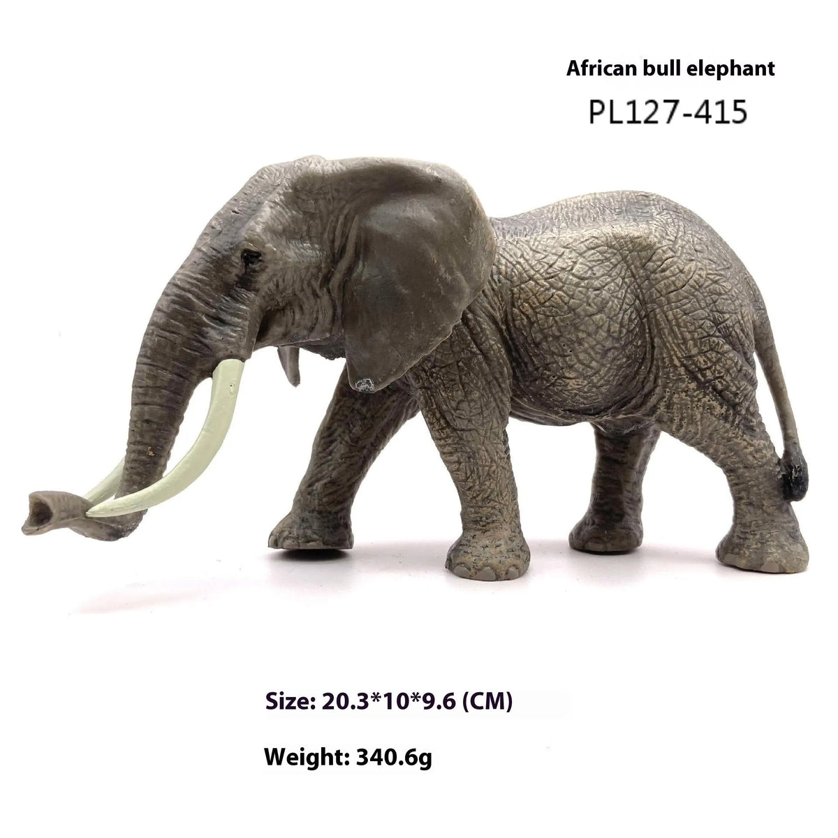 Solid PVC wildlife model replica elephant toy decoration in African and Asian colour options