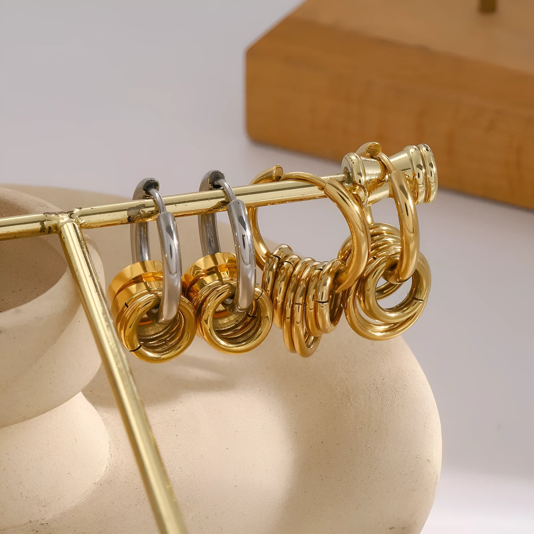 Pair of unisex stainless steel earrings with electroplated finish in ins style