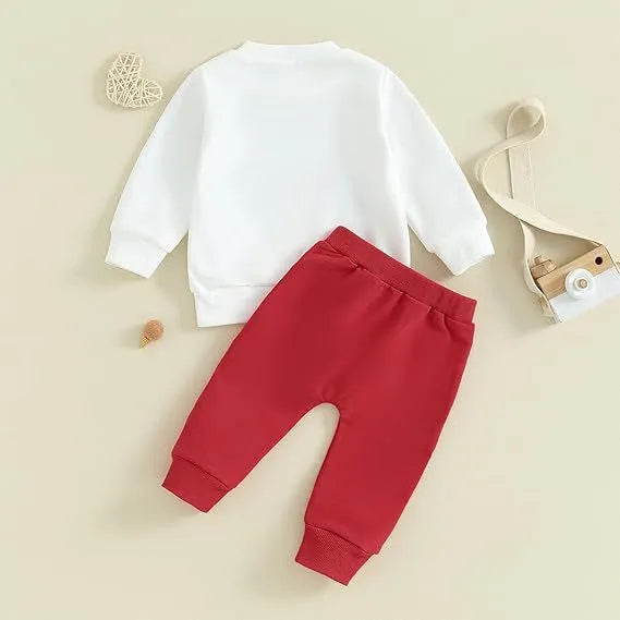 Baby Easter letter print white sweatshirt outfit with cotton lining top and pants