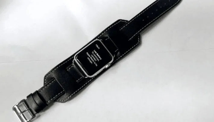 Genuine leather watch band replacement strap in brown, 42mm width, belt-style buckle
