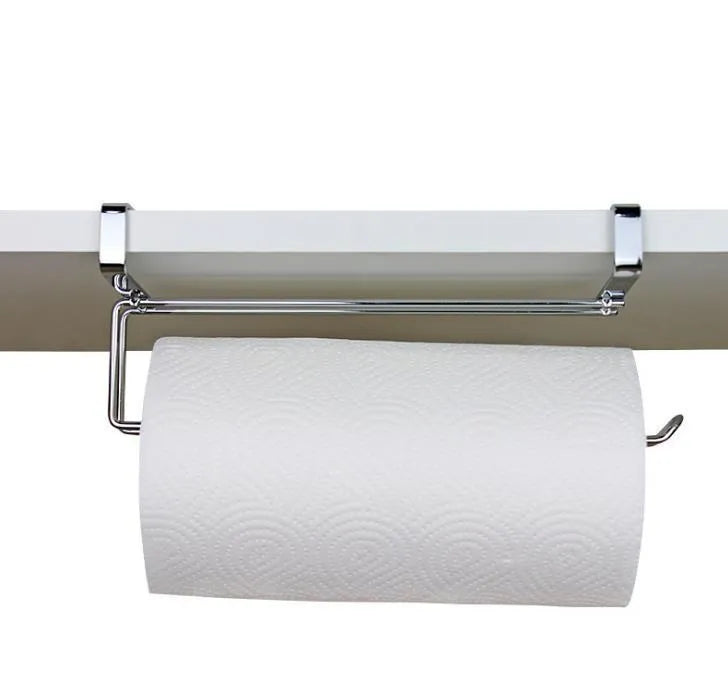 Silver stainless steel cabinet door towel rack measuring 26cm wide for roll paper storage