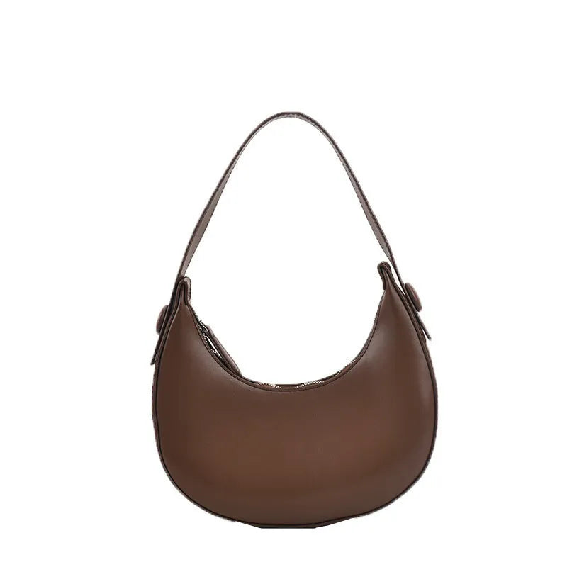 Retro dumpling shape shoulder bag in PU leather showing dimensions 21x20x6cm with zipper change bag interior