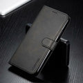 Brown leather wallet phone case with magnetic buckle and card slots for Apple iPhone