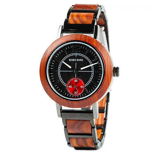 BOBO BIRD couple wooden watch set with natural wood case, Hardlex mirror, men's and women's sizes, R12 model