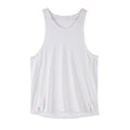 Men's black and white nylon sports vest with sleeveless design on size chart