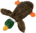Green wild duck stuffless dog chew toy with squeakers and bottle insert cavity.