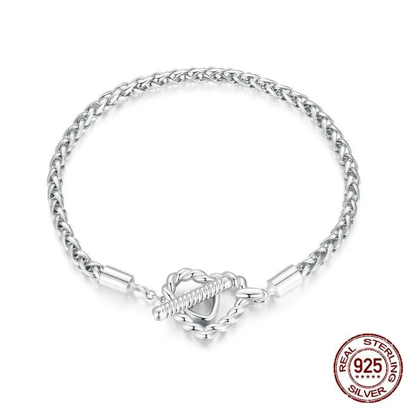 S925 sterling silver heart-shaped base bracelet for women 17cm electroplated finish fashion OL style