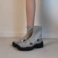 Retro platform cross strap stretch boots for women, flat heel, microfiber, gray colour