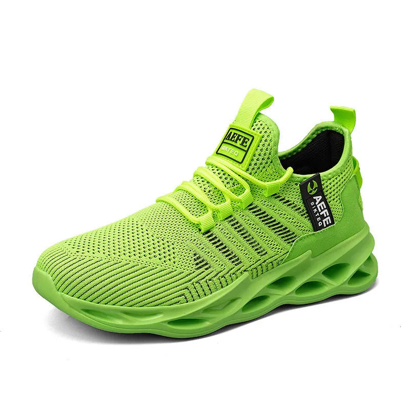 Men's mesh casual running shoes in Korean style with cross straps, available in black green yellow colours