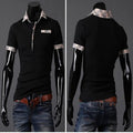 Summer polo T-shirt for men in black, cotton-polyester blend, short sleeves, casual lapel collar