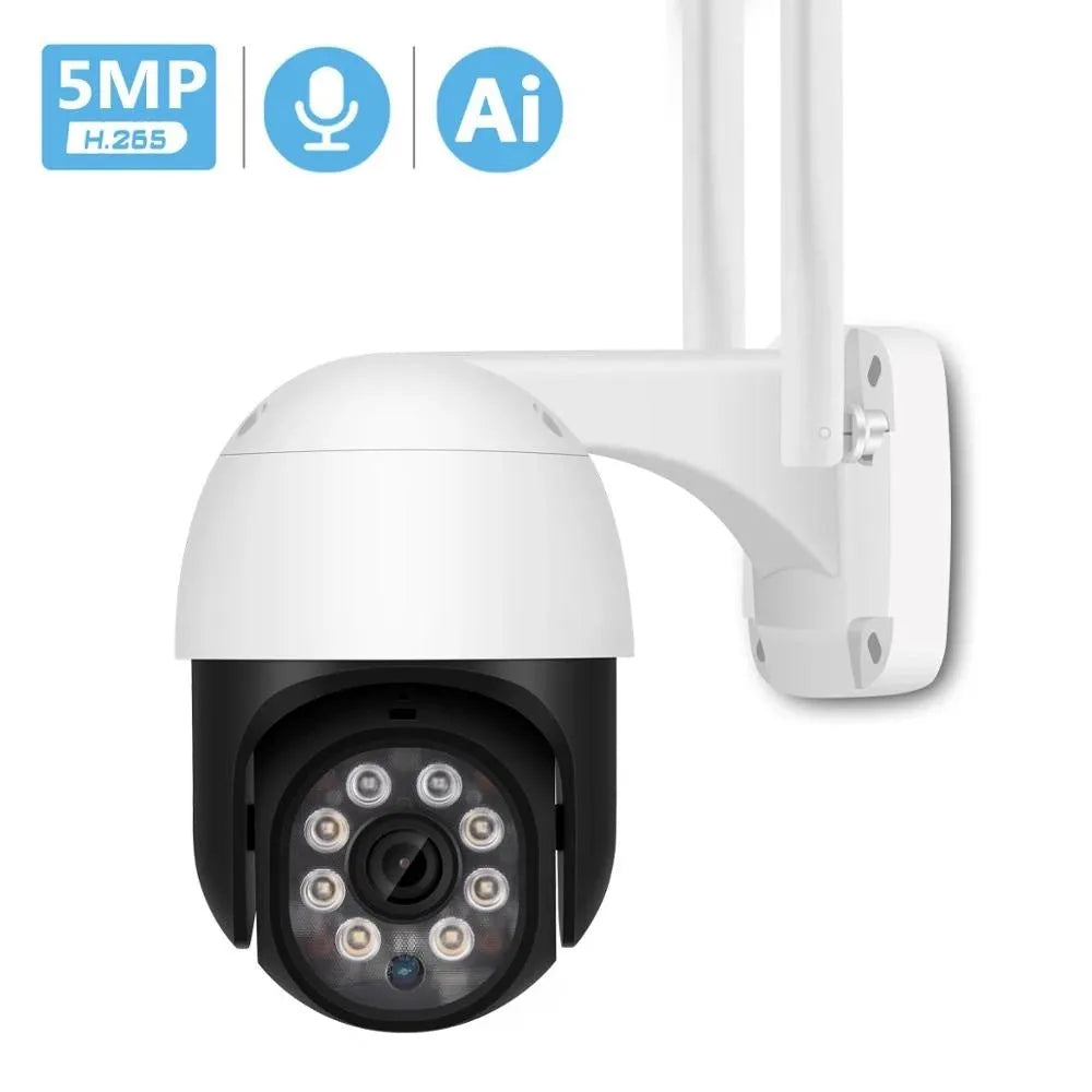 White 2-inch wireless surveillance camera with 5MP resolution and 6mm lens for outdoor monitoring