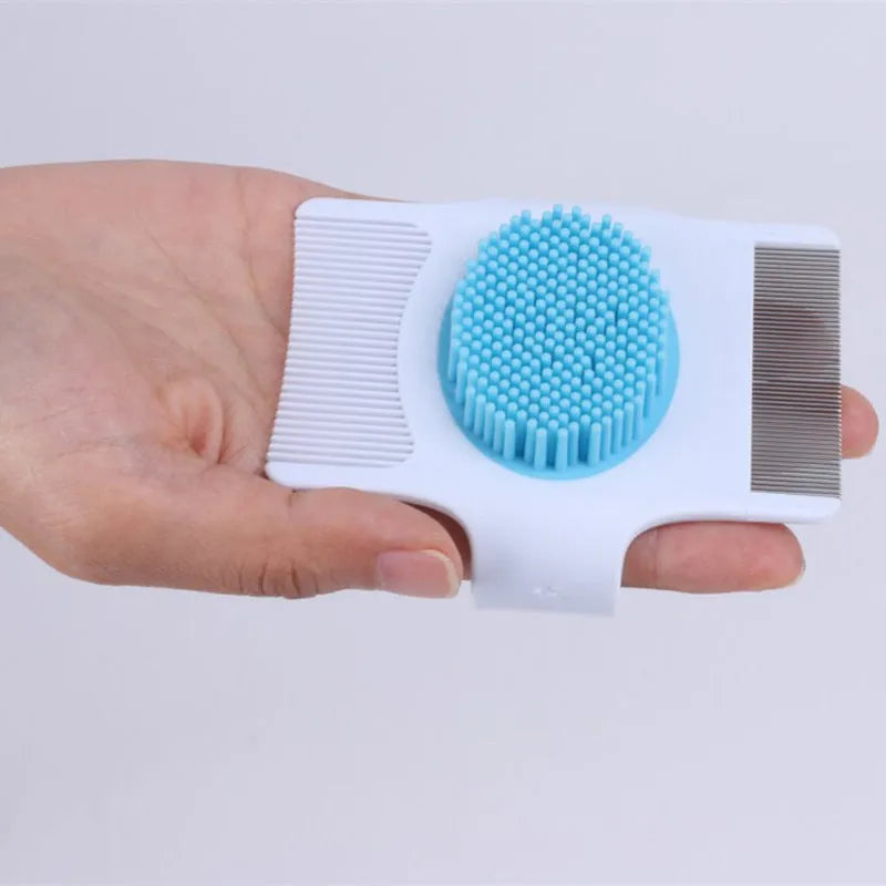 Blue and green multifunctional pet grooming comb with floating hair removal and massage functions
