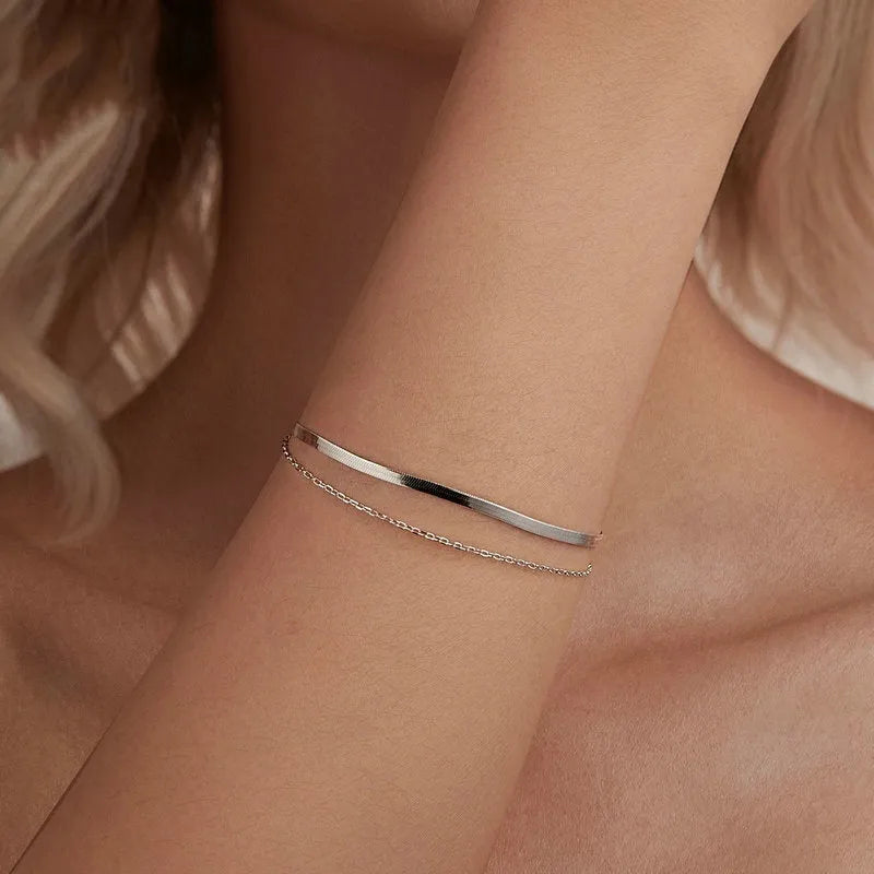 S925 sterling silver double-layer bracelet for women in electroplated BSB193 colour, single piece