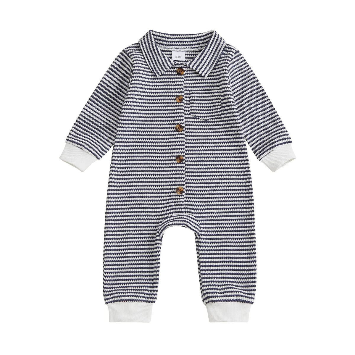 Babies cotton waffle front-open single-breasted long sleeve jumpsuit in light gray