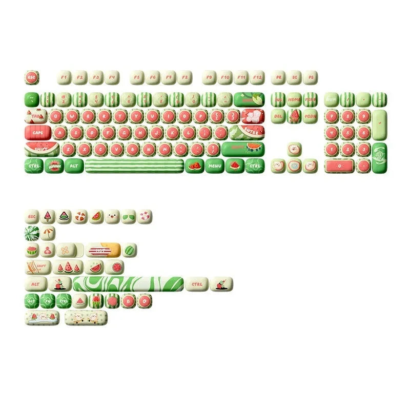 138 piece watermelon theme PBT keycap set with five-sided sublimation and small steamed bun profile for mechanical keyboards