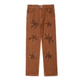 Retro washed straight-leg jeans in light blue, coffee, or black, 100% cotton denim, sizes S to XL