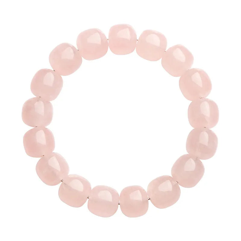 Pink crystal barrel bead bracelet with 11-12mm geometric beads and unisex design