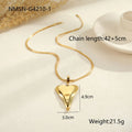 Stainless steel double heart necklace with snake chain design and geometric pendant