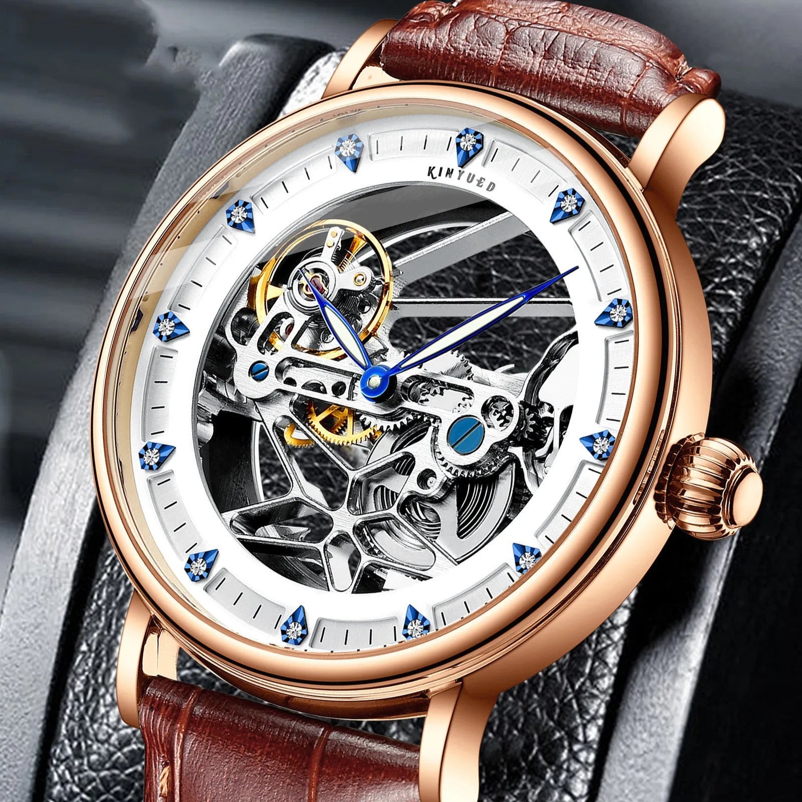 Automatic men's waterproof luminous watch with 13mm thickness, available in Cosmic Blue colour with gift box packaging