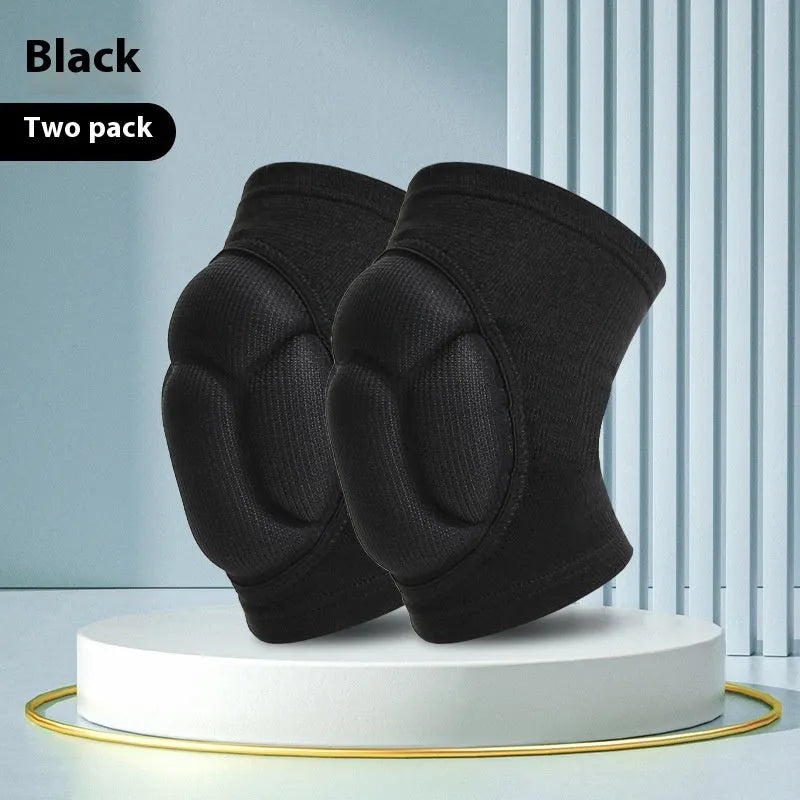 Pair of black free size dance kneepads with thickened sponge padding for volleyball and sports.