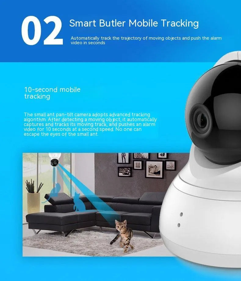White HD night vision 360-degree indoor surveillance camera with wall mount and cables