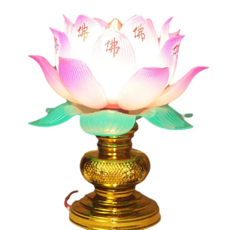 Buddha worshiping plug-in lamp featuring a colourful lotus light.
