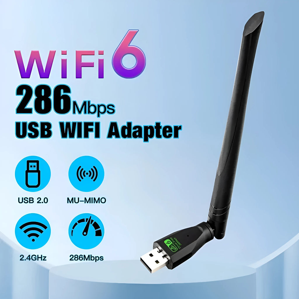 Black WiFi6 USB wireless network card for PC and laptop connectivity