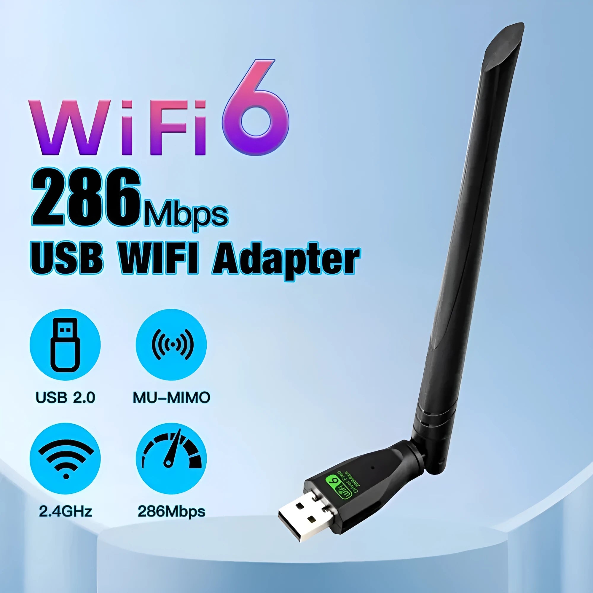 Black WiFi6 USB wireless network card for PC and laptop connectivity